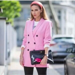RARE ZARA PINK DOUBLE BREASTED JACKET BLAZER LAPEL BLOGGERS SIZE Medium
